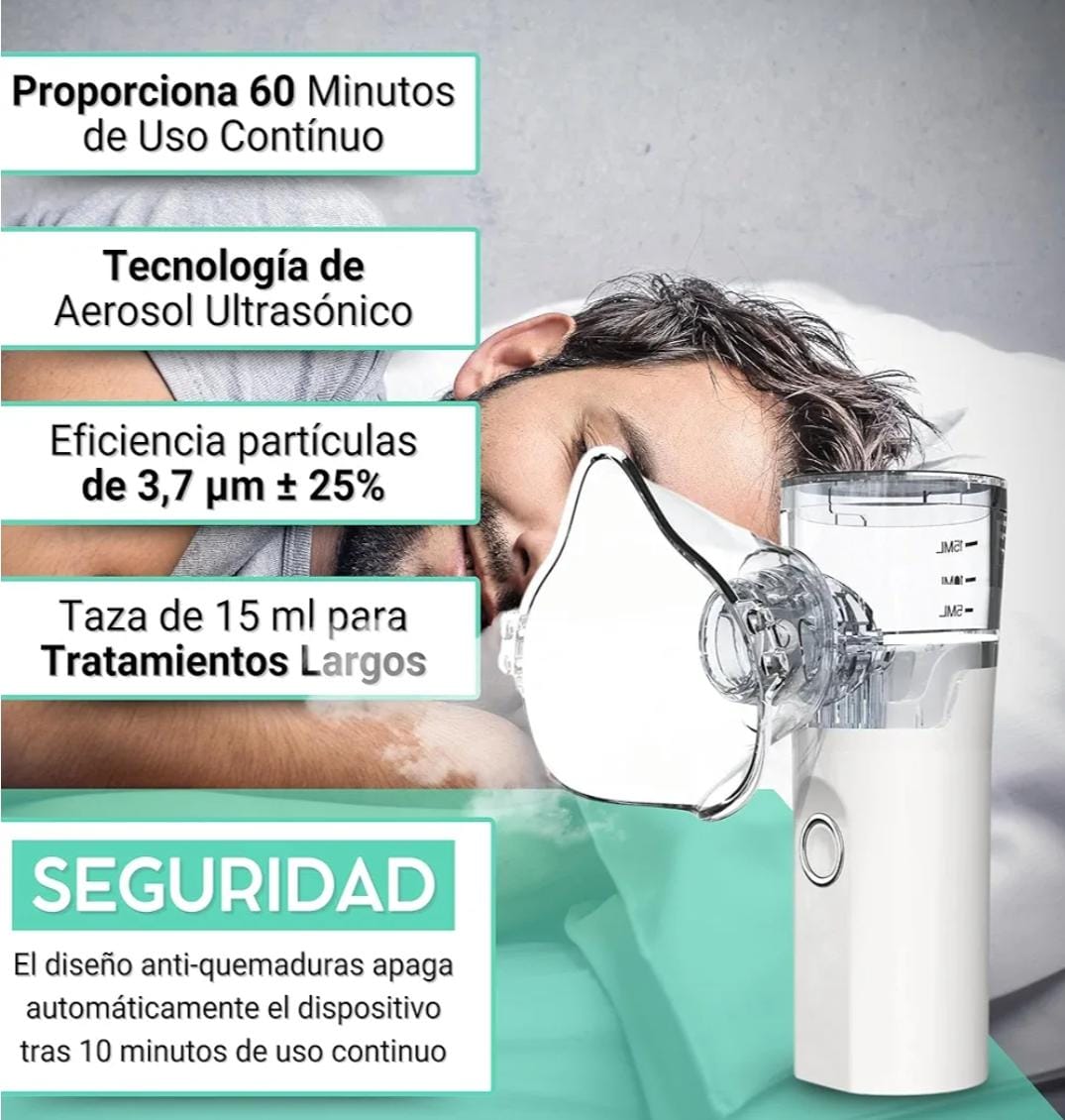 Nebulizador para Bebe Niños Adultos-Inhalador Eléctrico recargable USB-C con Diseño Portátil-Aerosol Portátil